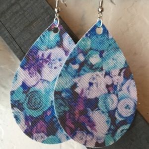 Faux leather teardrop earrings in floral print
